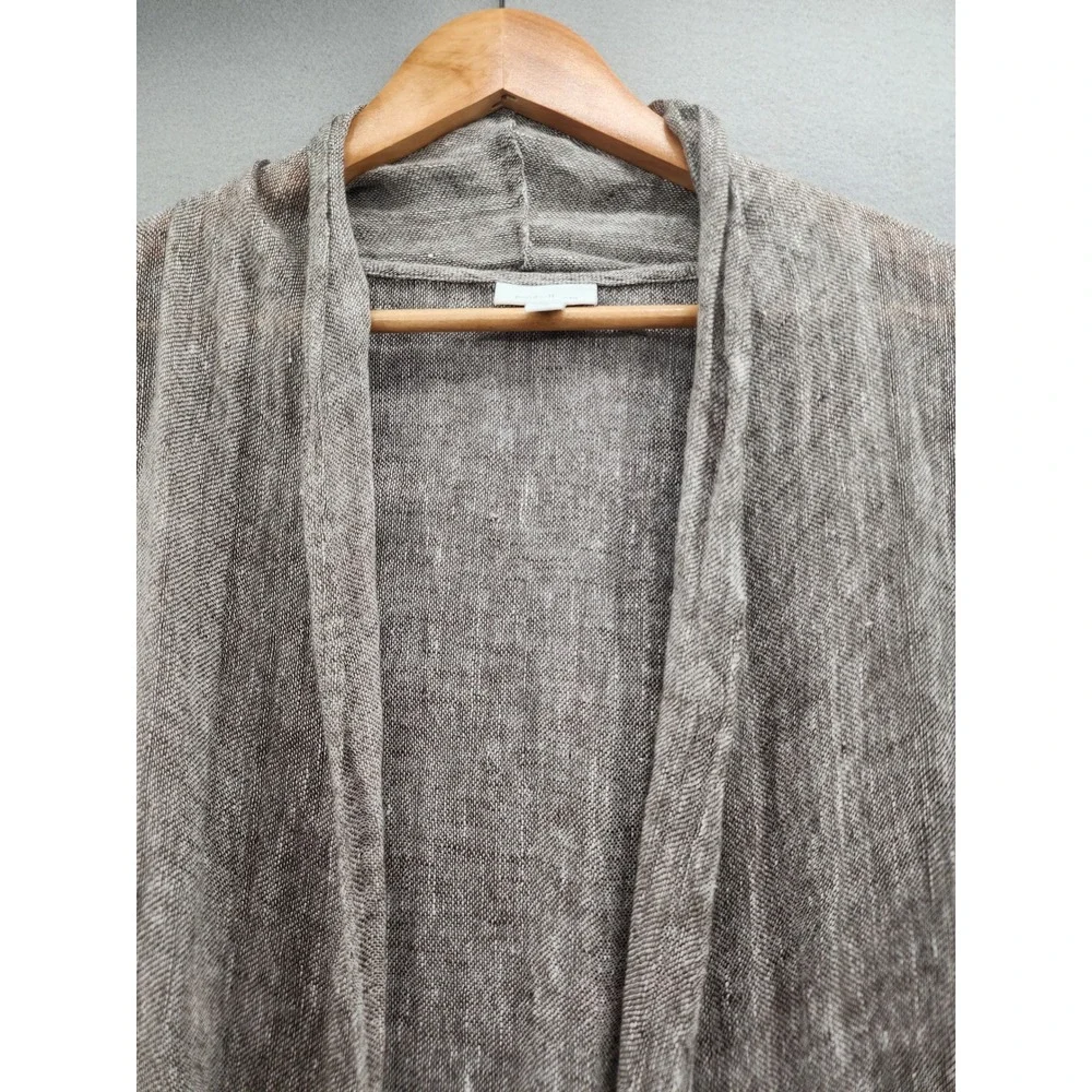 Pure Jill J. Jill 100% Linen Cardigan XS‎ Brown Marl Open Front Longline Sweater